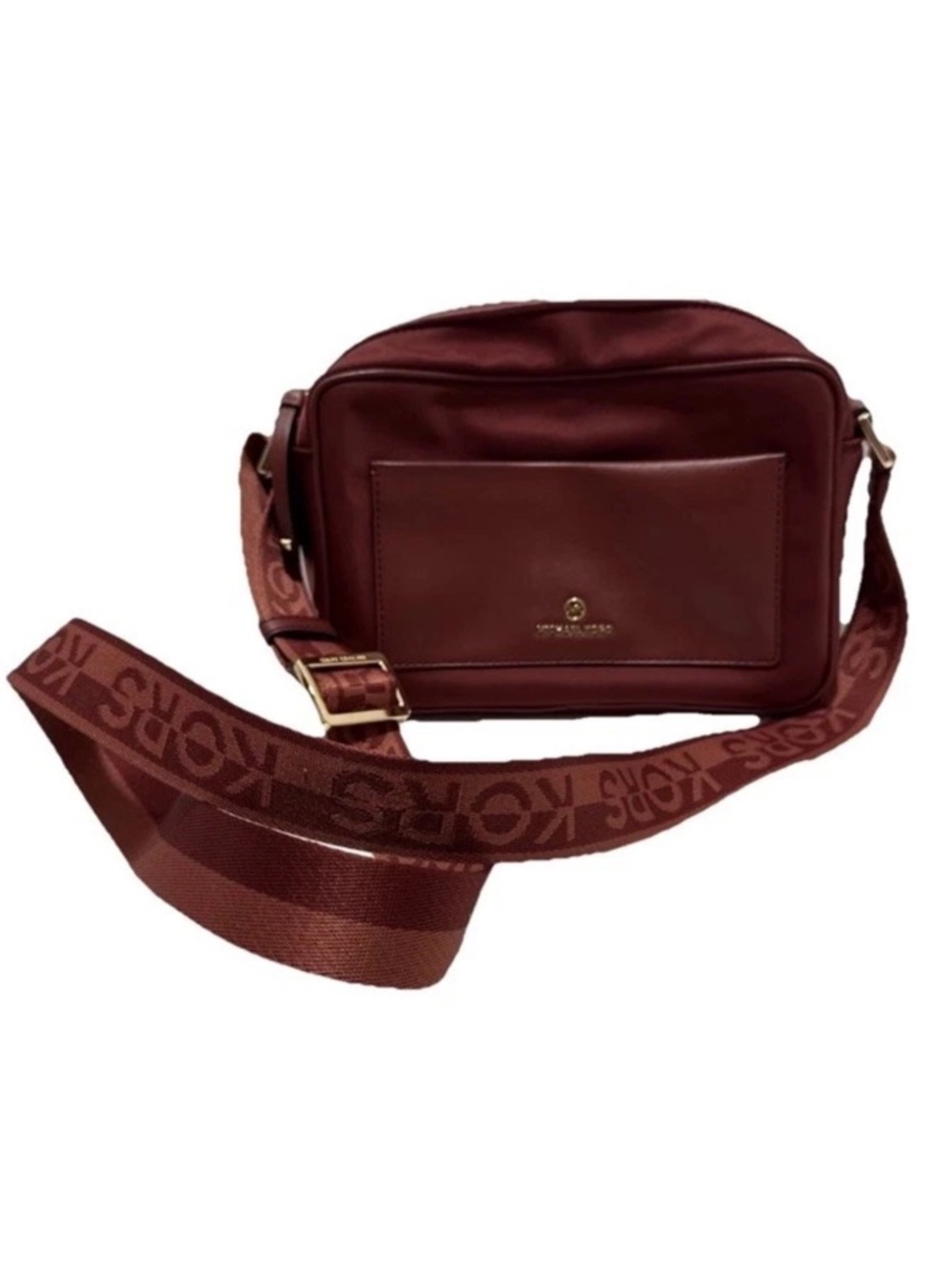 Michael Kors Burgundy Shoulder Bag Logo Strap Gold Hardware Adjustable Classic
